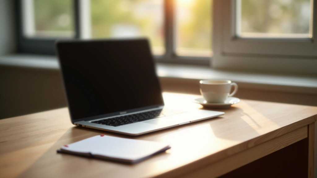 Rustig werkplekje met notebook en gesloten laptop op houten bureau