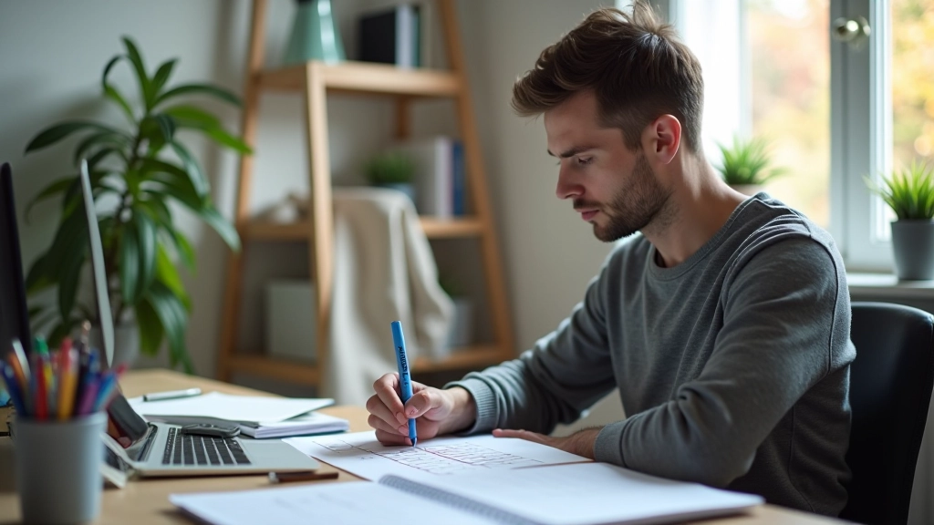 Persoon aan bureau die tijd blokkeert op een printkalender met gekleurde markeerstiften